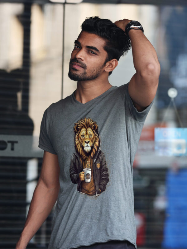 Cool Lion Sipping Cofee Graphics Tee