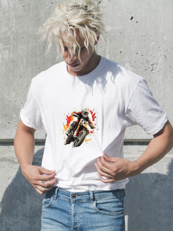 Motocross Rider in Fiery Action Tee