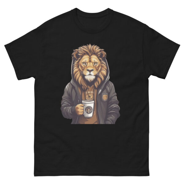 Cool Lion Sipping Cofee Graphics Tee - Image 2