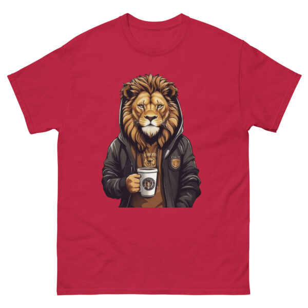 Cool Lion Sipping Cofee Graphics Tee - Image 5