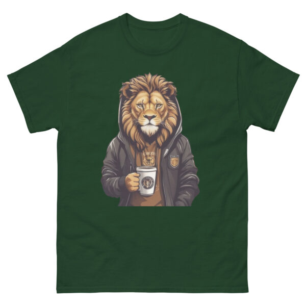 Cool Lion Sipping Cofee Graphics Tee - Image 4