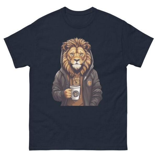 Cool Lion Sipping Cofee Graphics Tee - Image 3