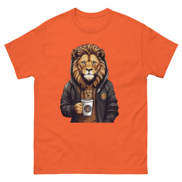 Cool Lion Sipping Cofee Graphics Tee - Image 7