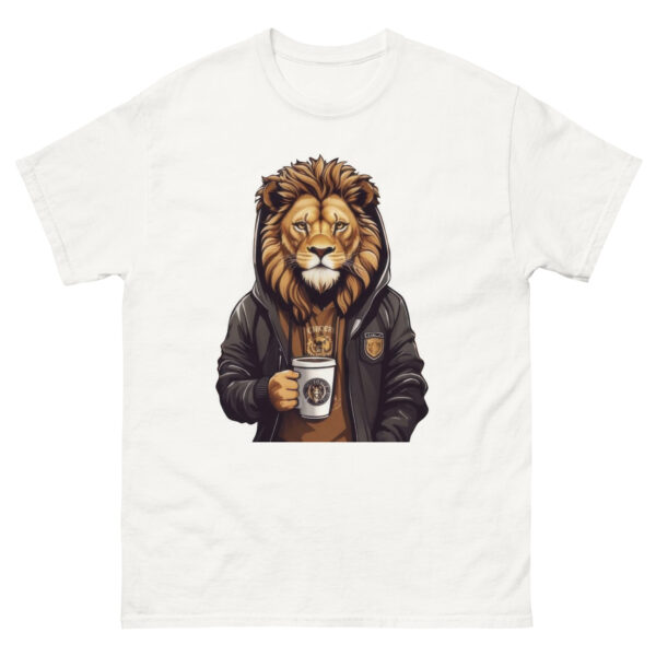 Cool Lion Sipping Cofee Graphics Tee - Image 13